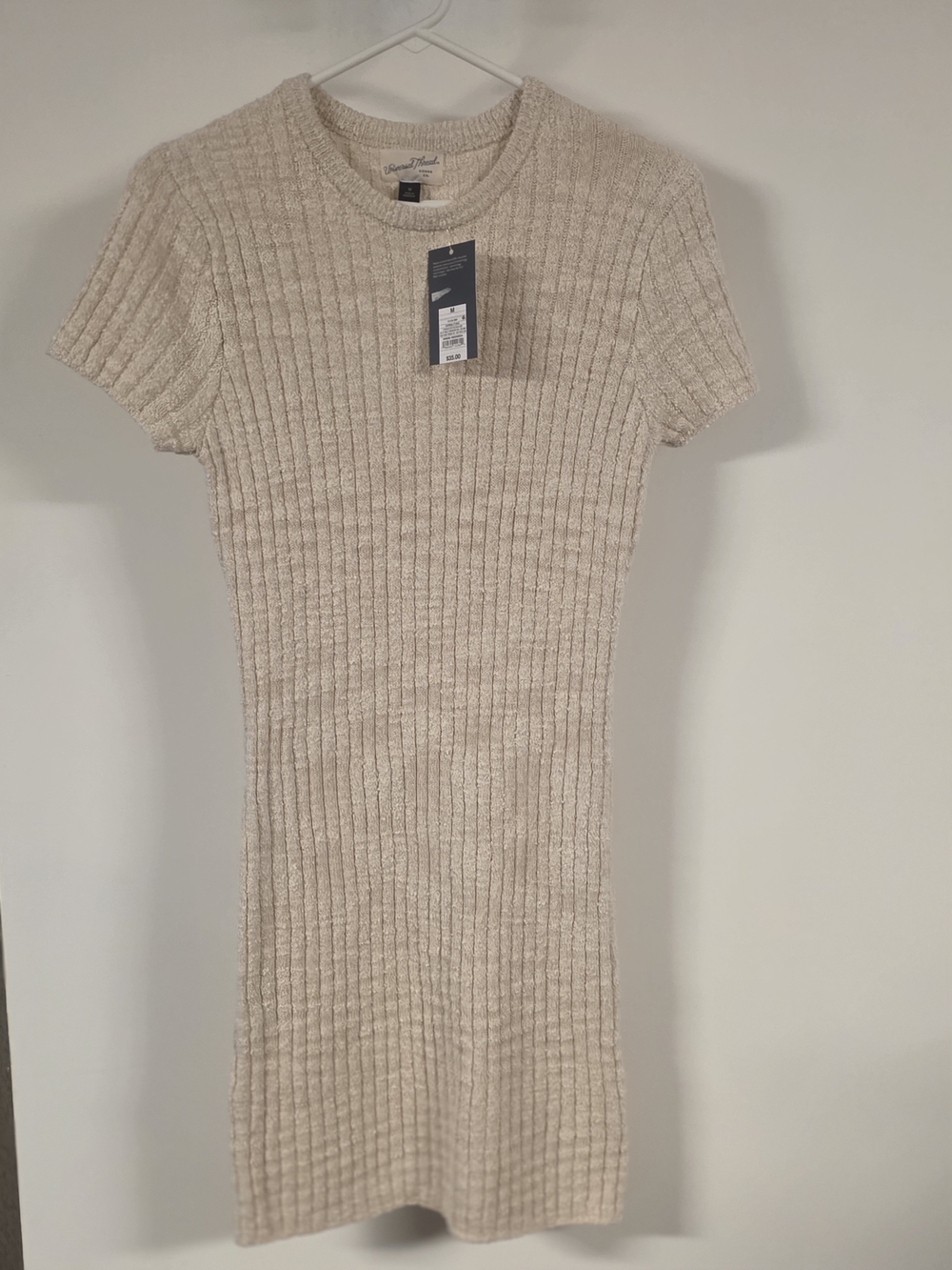 Universal Thread Cream Ribbed Short-Sleeve Mini Dress